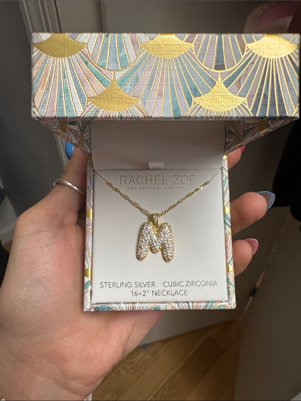 Rachel Zoe Gold and Clear Pavé 'M' Initial Necklace